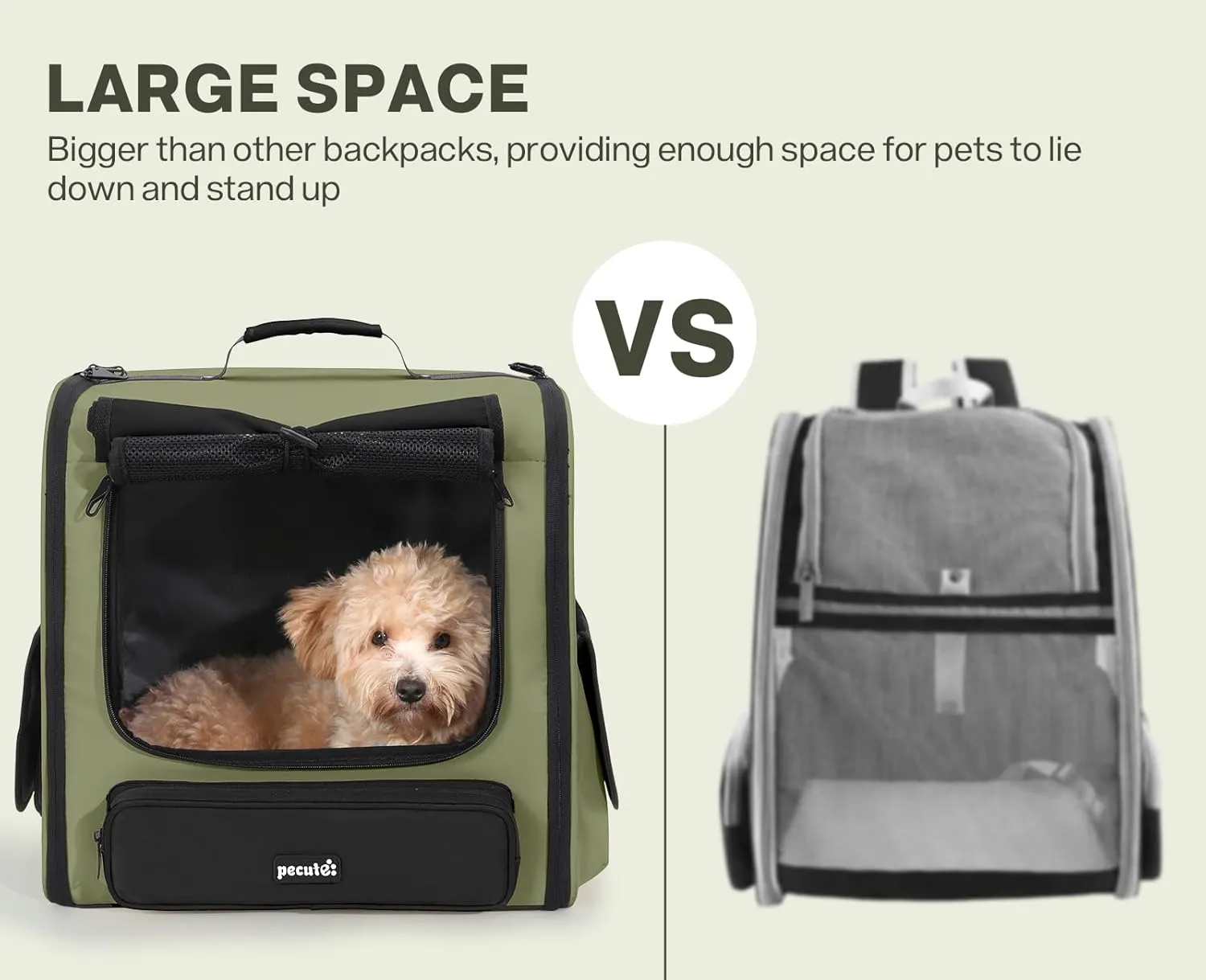 Pecute Cat Carrier Backpack Pet Carrier Backpack Widen Large Space, Stable Pet Backpack for Cat Small Dog, Ventilated Pet Backpack Miniature Dachshund Bag Suitable for Hiking, Camping Dark Green