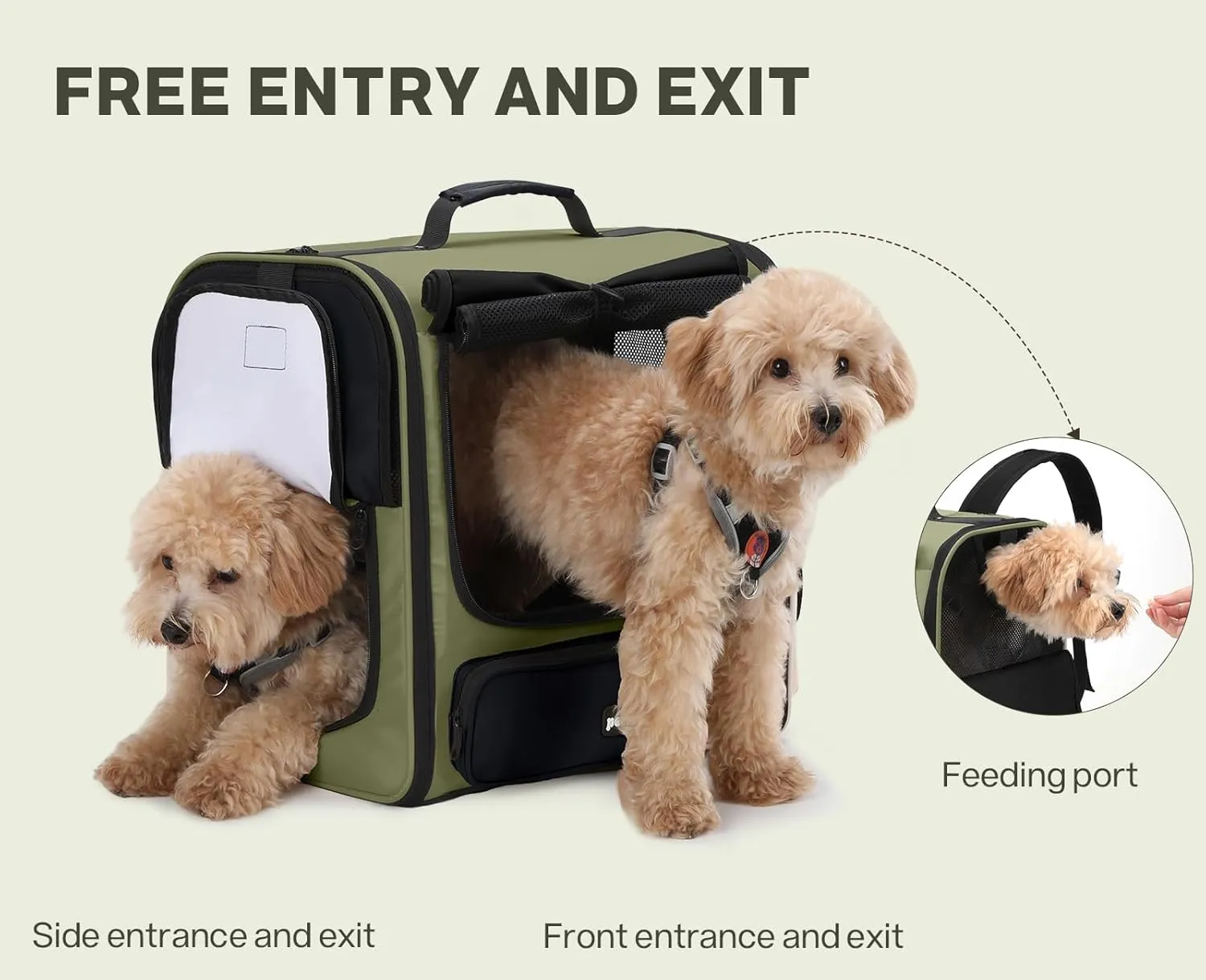 Pecute Cat Carrier Backpack Pet Carrier Backpack Widen Large Space, Stable Pet Backpack for Cat Small Dog, Ventilated Pet Backpack Miniature Dachshund Bag Suitable for Hiking, Camping Dark Green