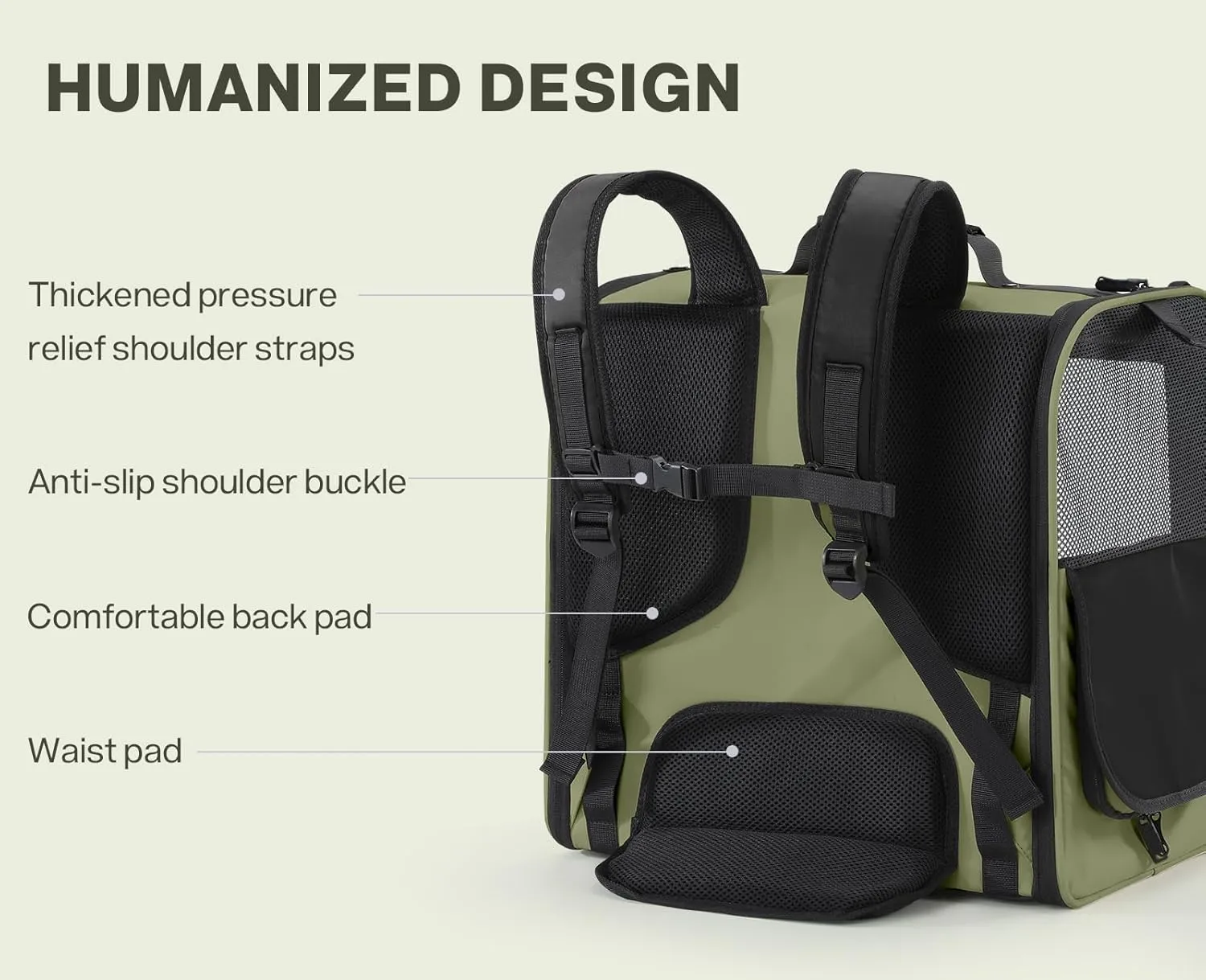 Pecute Cat Carrier Backpack Pet Carrier Backpack Widen Large Space, Stable Pet Backpack for Cat Small Dog, Ventilated Pet Backpack Miniature Dachshund Bag Suitable for Hiking, Camping Dark Green
