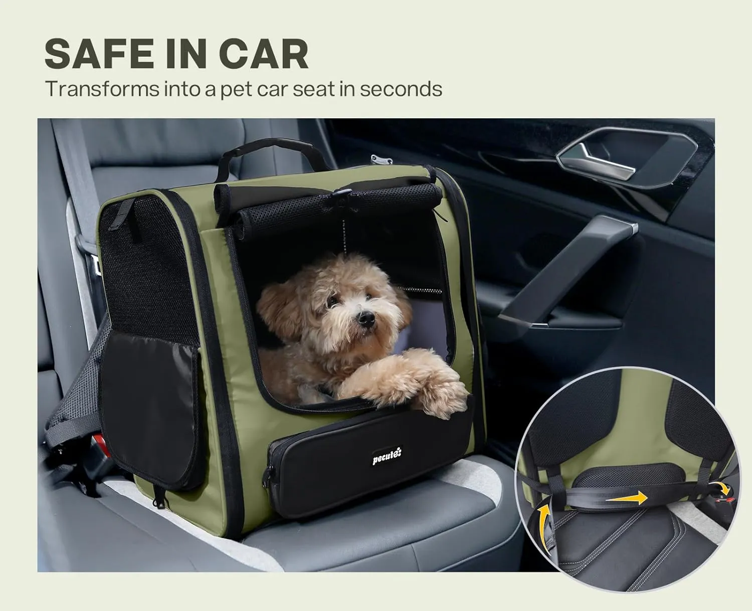 Pecute Cat Carrier Backpack Pet Carrier Backpack Widen Large Space, Stable Pet Backpack for Cat Small Dog, Ventilated Pet Backpack Miniature Dachshund Bag Suitable for Hiking, Camping Dark Green