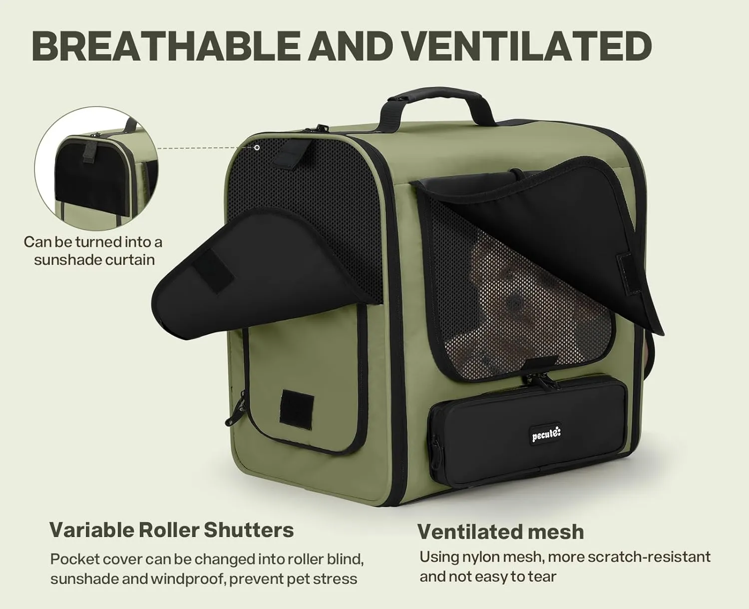Pecute Cat Carrier Backpack Pet Carrier Backpack Widen Large Space, Stable Pet Backpack for Cat Small Dog, Ventilated Pet Backpack Miniature Dachshund Bag Suitable for Hiking, Camping Dark Green