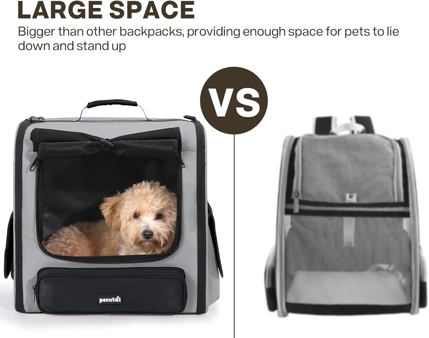 Pecute Cat Carrier Backpack Pet Carrier Backpack Widen Large Space, Stable Pet Backpack for Cat Small Dog, Ventilated Pet Backpack Miniature Dachshund Bag Suitable for Hiking, Camping Grey