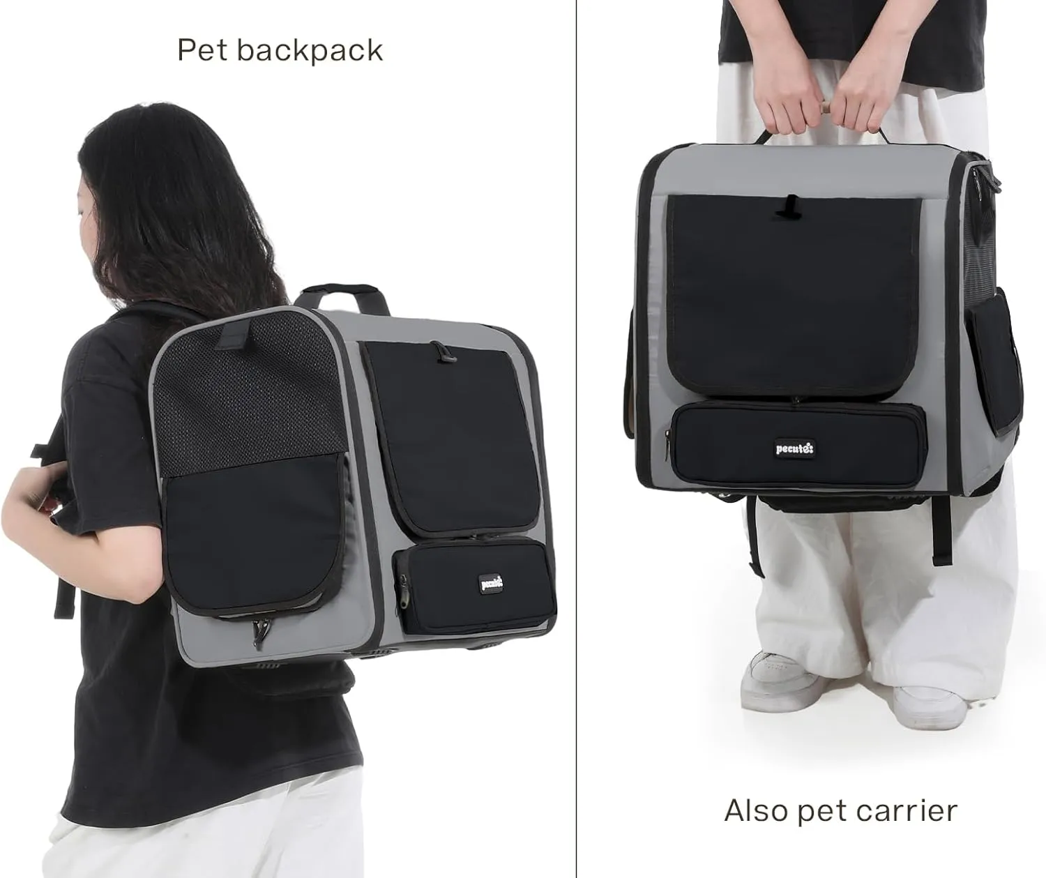 Pecute Cat Carrier Backpack Pet Carrier Backpack Widen Large Space, Stable Pet Backpack for Cat Small Dog, Ventilated Pet Backpack Miniature Dachshund Bag Suitable for Hiking, Camping Grey