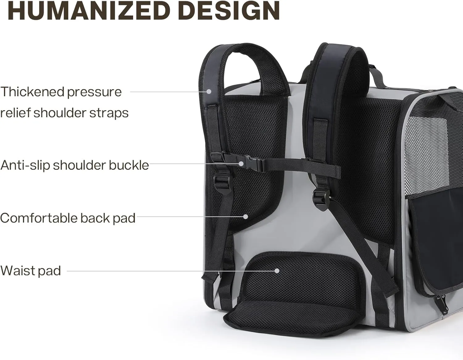 Pecute Cat Carrier Backpack Pet Carrier Backpack Widen Large Space, Stable Pet Backpack for Cat Small Dog, Ventilated Pet Backpack Miniature Dachshund Bag Suitable for Hiking, Camping Grey