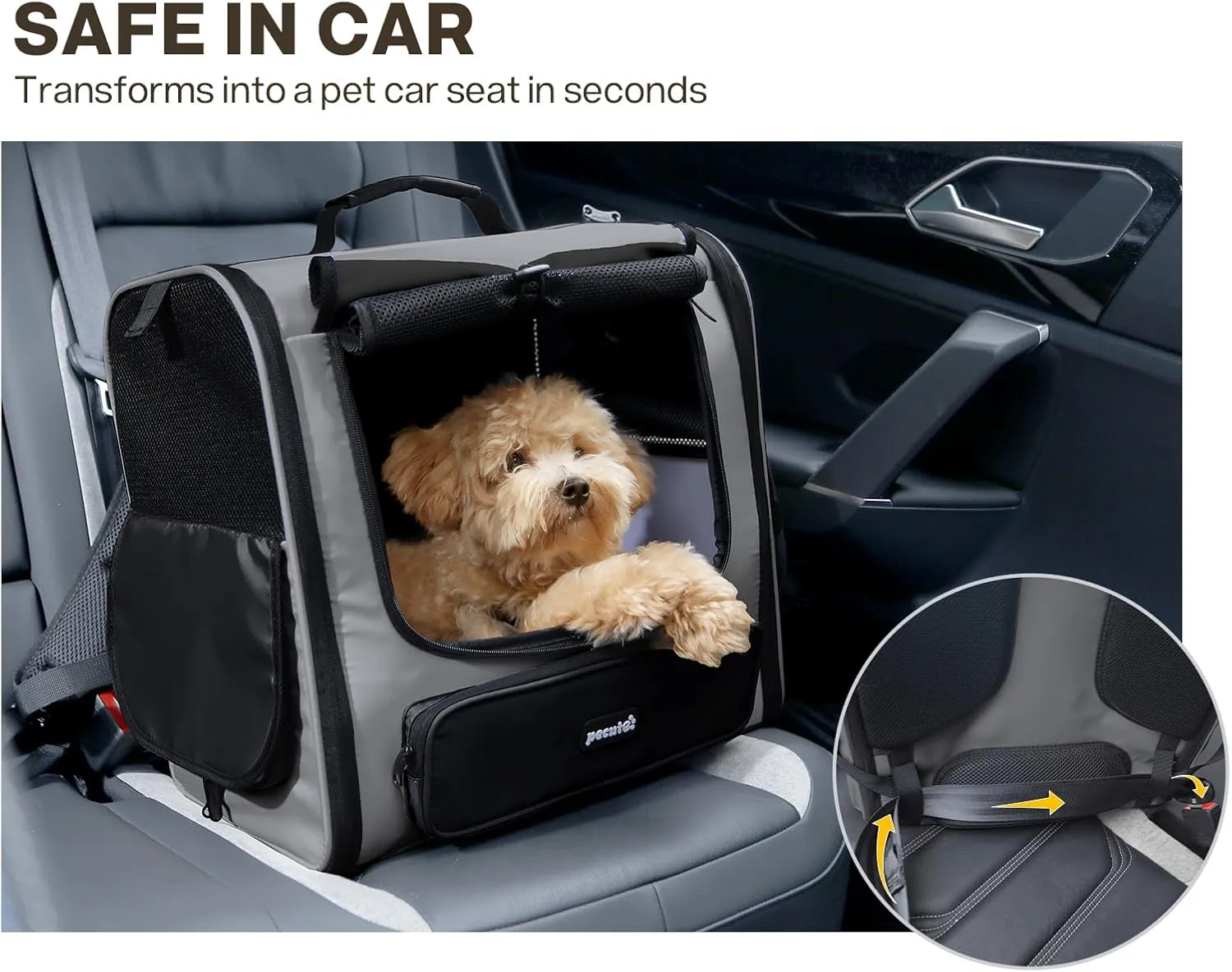 Pecute Cat Carrier Backpack Pet Carrier Backpack Widen Large Space, Stable Pet Backpack for Cat Small Dog, Ventilated Pet Backpack Miniature Dachshund Bag Suitable for Hiking, Camping Grey
