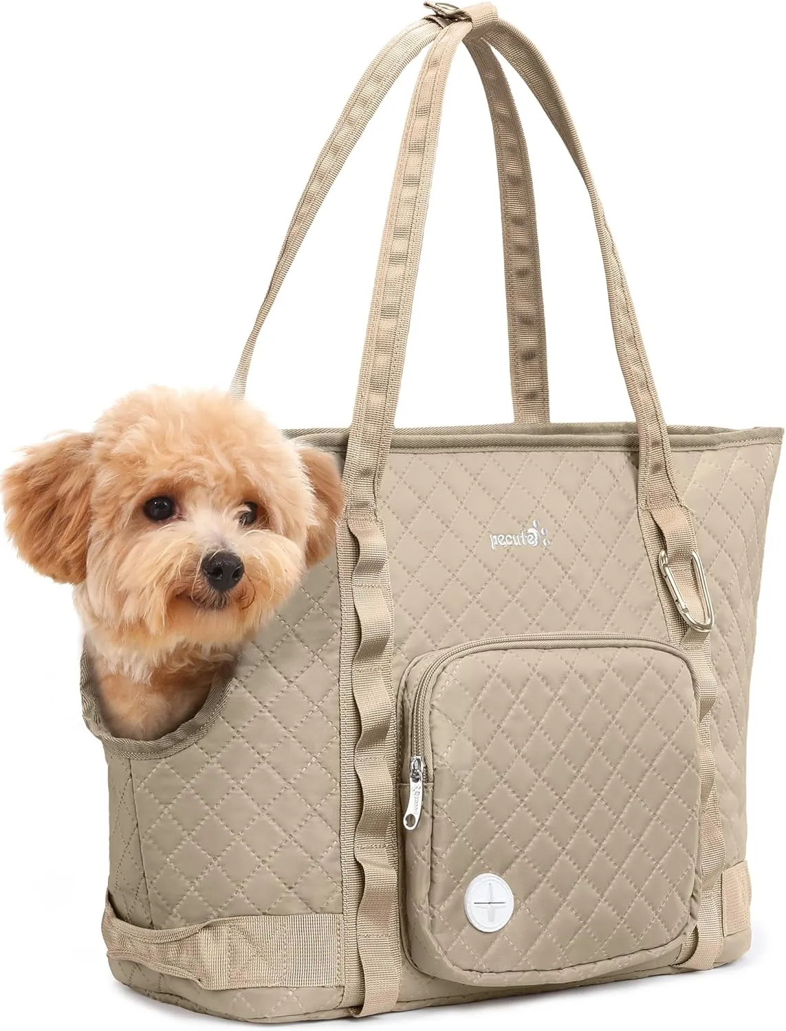 Pecute Dog Purse Carrier, Dog Carrier with Pockets for Small Dogs, Fits Dogs 5.5 lbs to 11 lbs, Lightweight Dog and Puppies Tote Bag Carrier, Outing, Travel, Vet, Khaki
