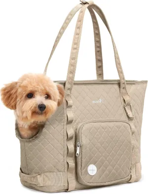Pecute Dog Purse Carrier, Dog Carrier with Pockets for Small Dogs, Fits Dogs 5.5 lbs to 11 lbs, Lightweight Dog and Puppies Tote Bag Carrier, Outing, Travel, Vet, Khaki