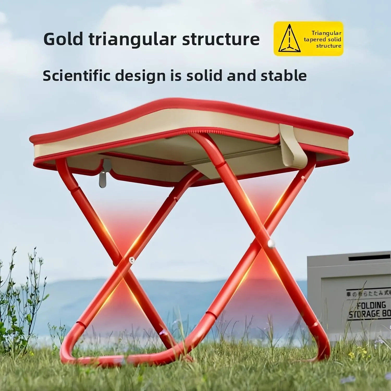 Pencil Box Folding Stool Fishing Chair Portable Outdoor Stool High-Strength Steel Oxford Fabric Foldable Quick Setup 300LBS Capacity Picnic Camping Beach (Khaki)