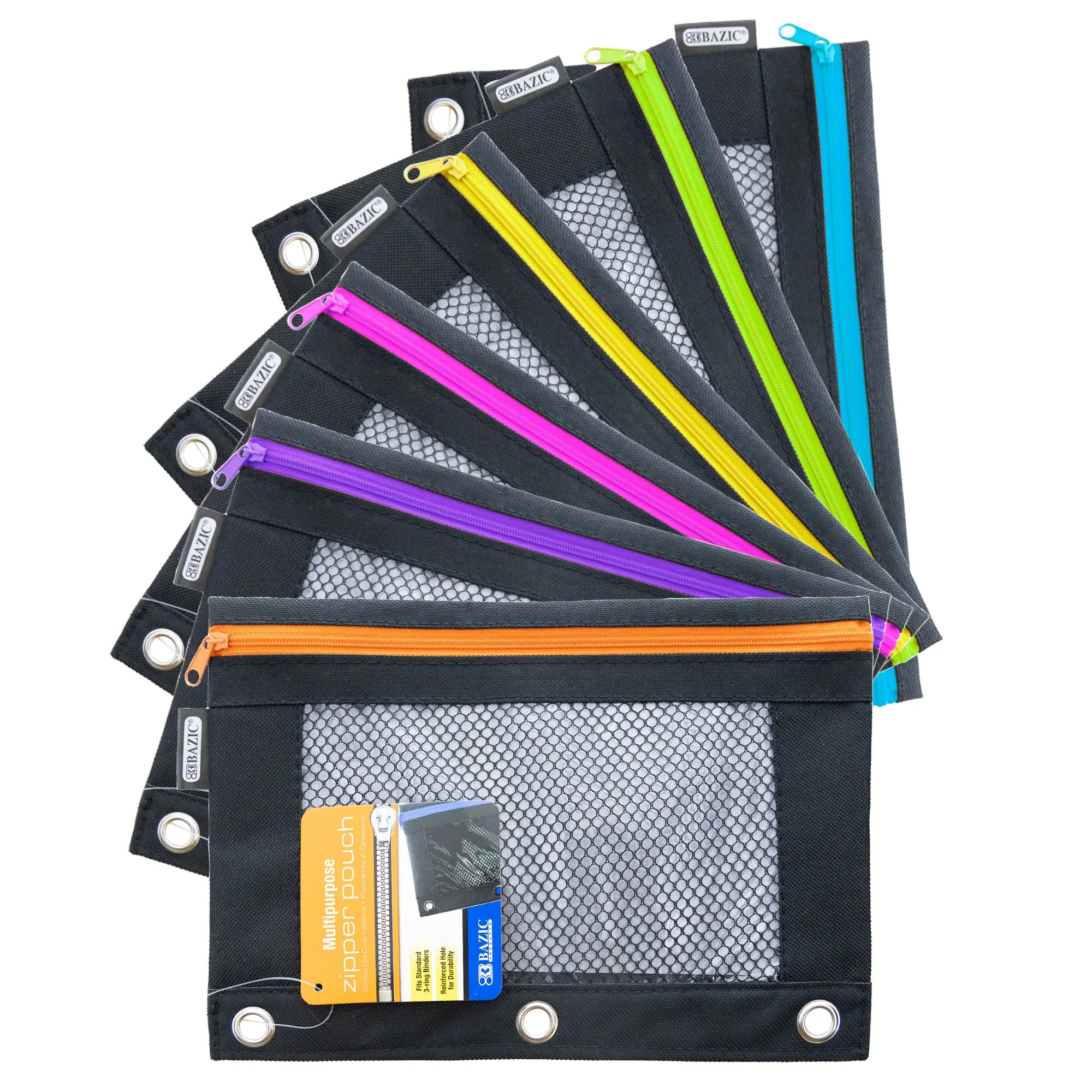 Pencil Pouch Neon Black 3 Ring Binder Pouch w/ Mesh Window