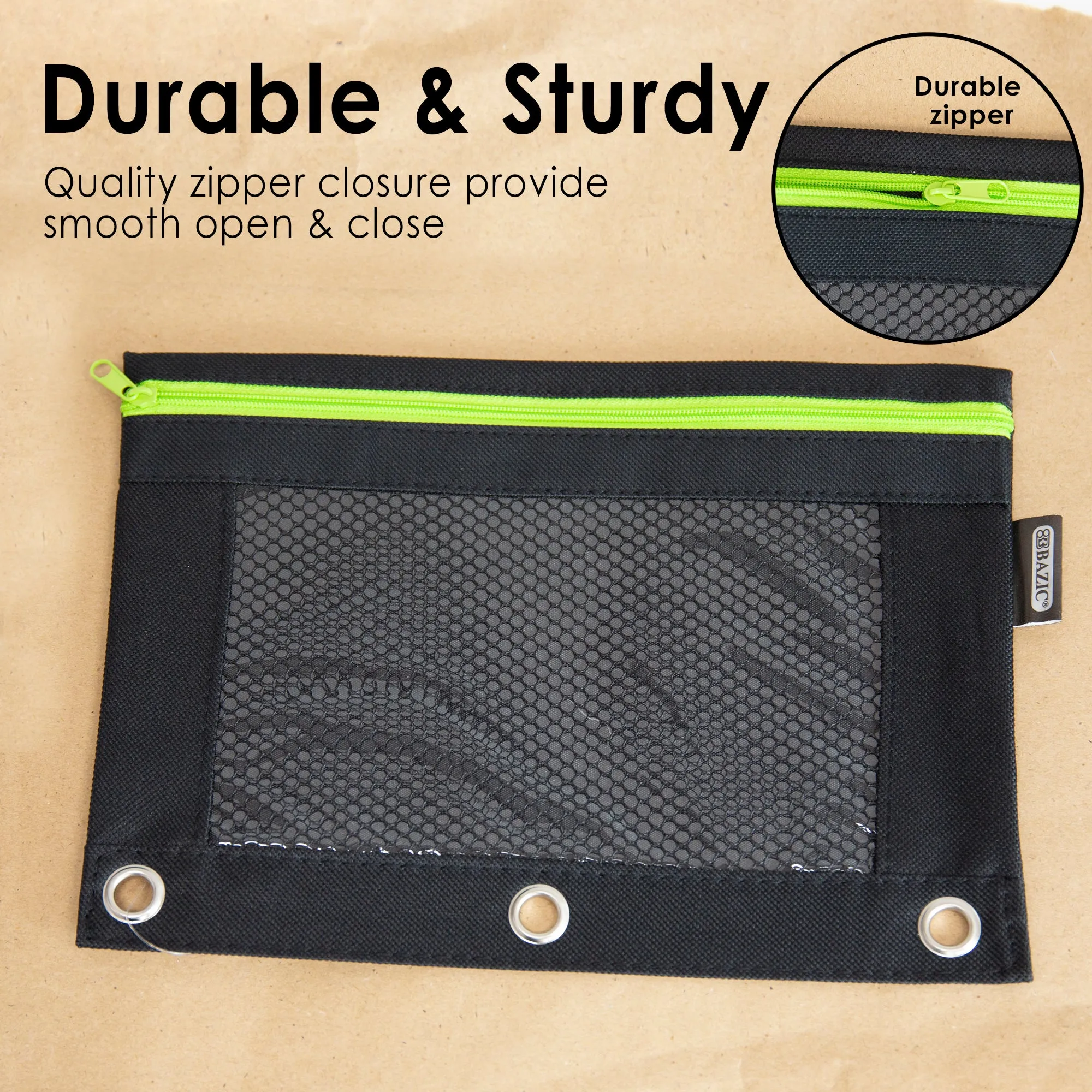 Pencil Pouch Neon Black 3 Ring Binder Pouch w/ Mesh Window