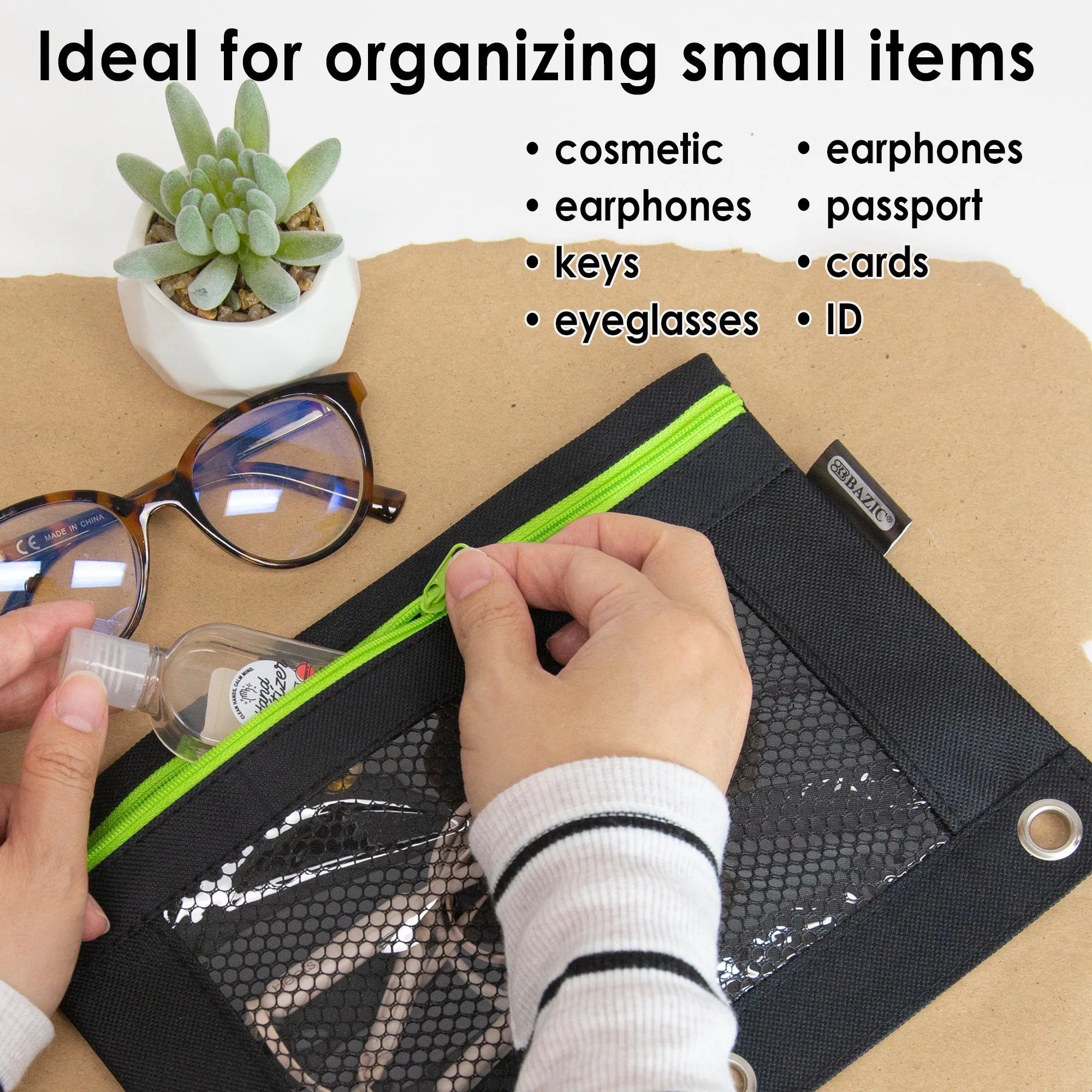 Pencil Pouch Neon Black 3 Ring Binder Pouch w/ Mesh Window