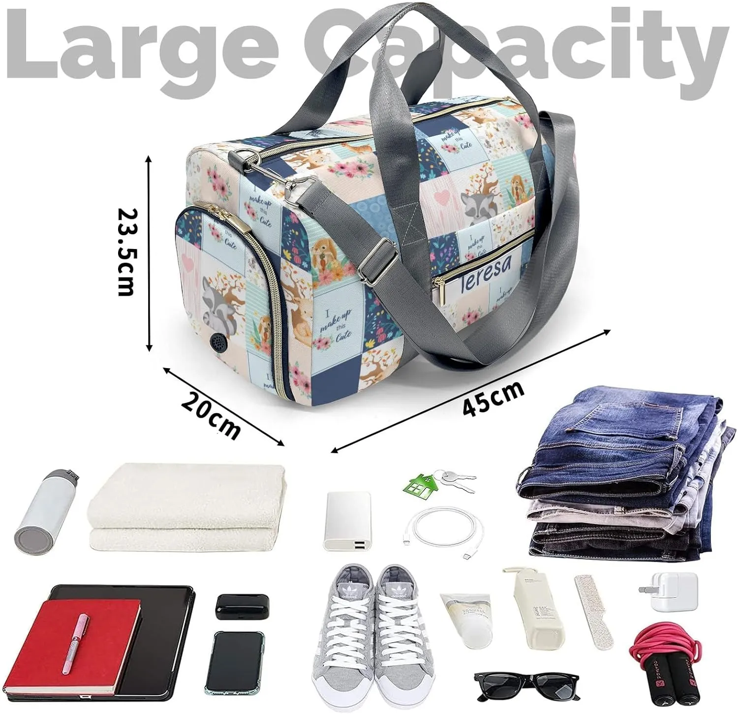 Personalized Animals Custom Multi-functional Travel Bag, Unisex Portable Duffel Bag, Short Distance Travel Assistant.