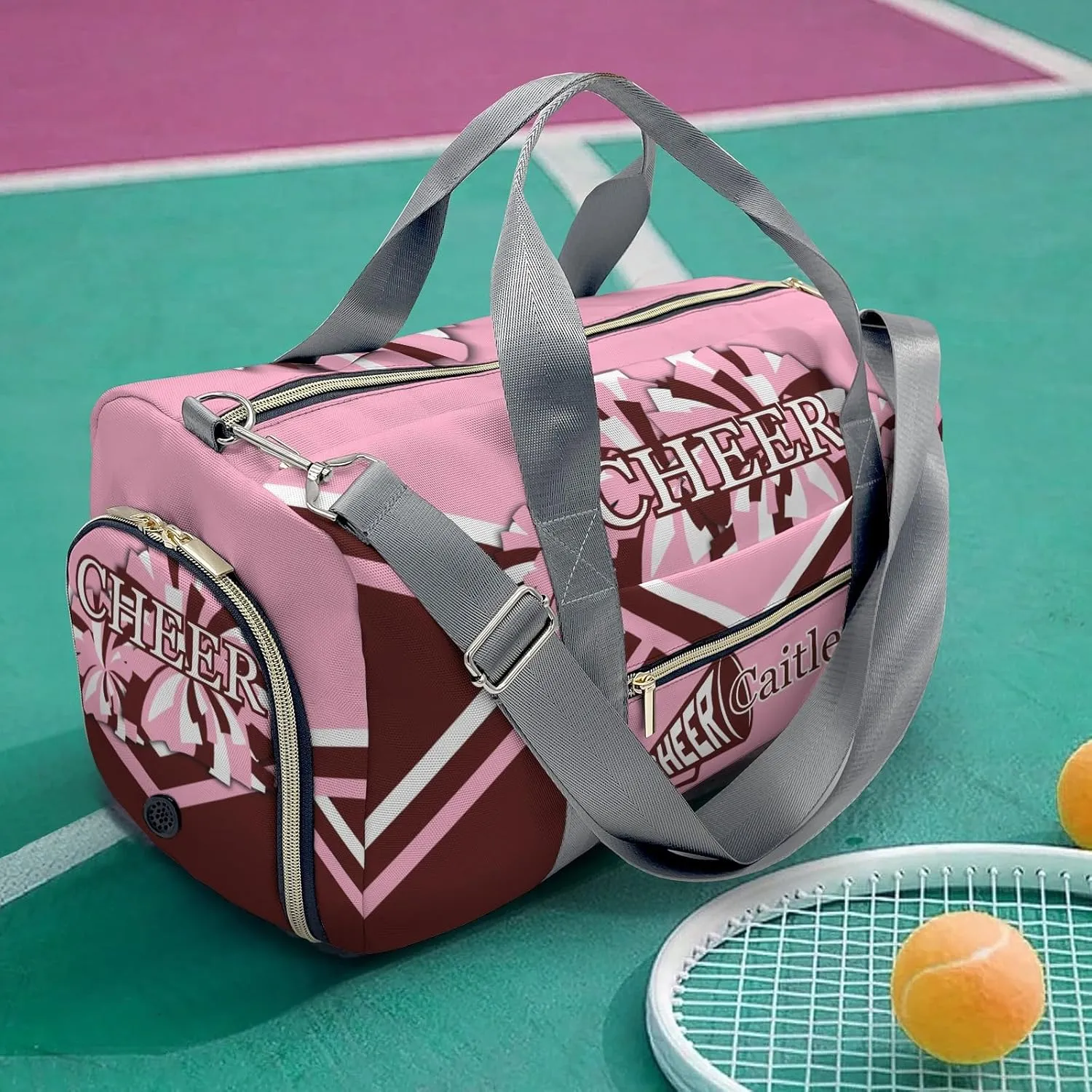 Personalized Cheer Pink Custom Multi-functional Travel Bag, Unisex Portable Duffel Bag, Short Distance Travel Assistant