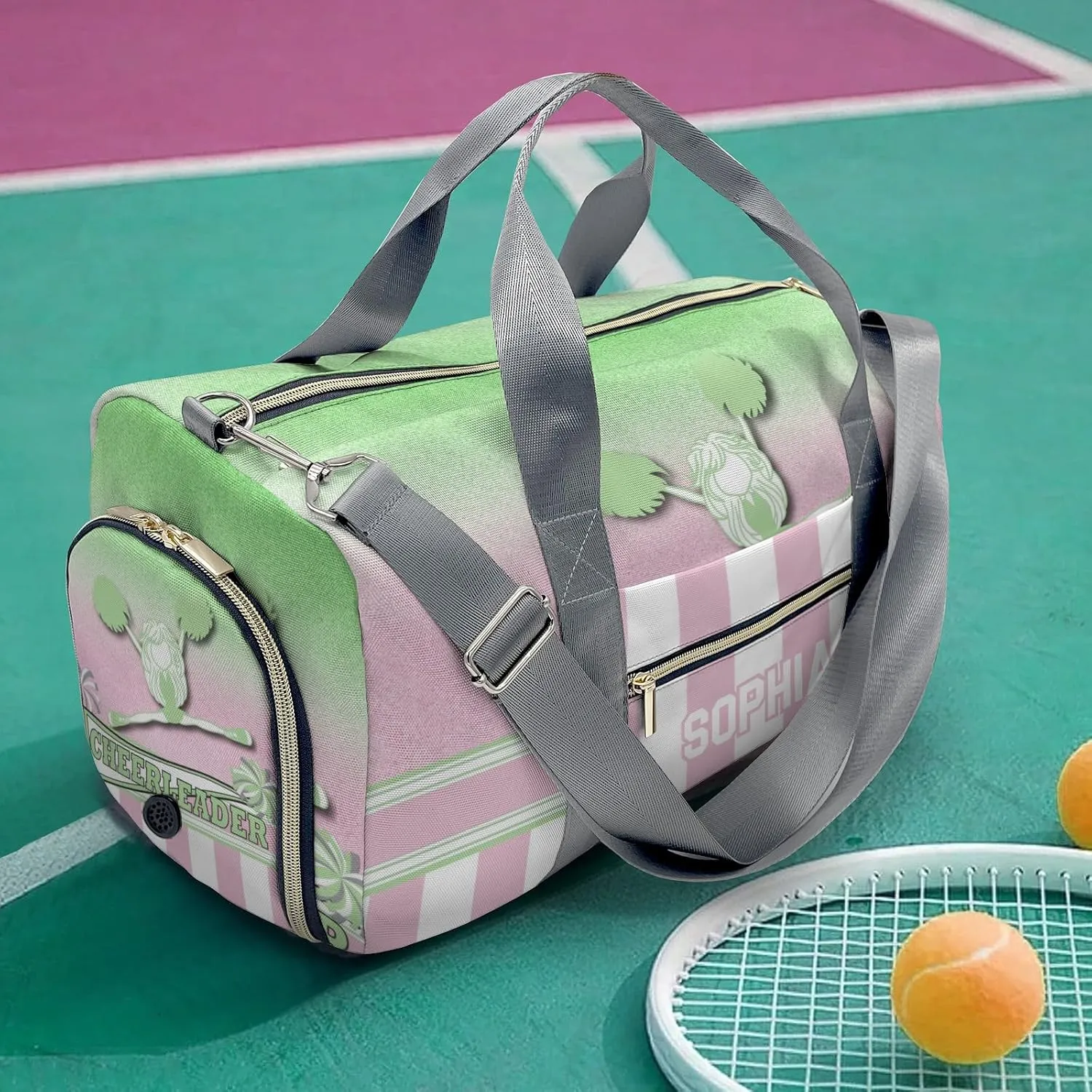 Personalized Cheerleader Girl Gradient Pom Pom Customized Multi-functional Handbag Travel Bag, Unisex Portable Travel Bag, Sports and Fitness Duffel Bag, Short Trip Storage Bag