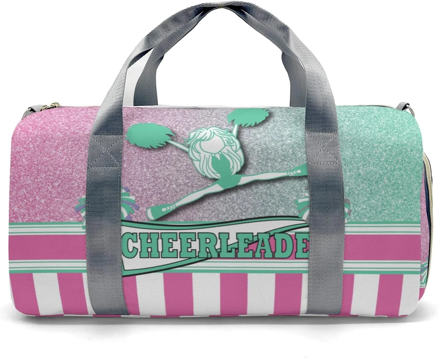 Personalized Cheerleader Girl Green Pink Pom Pom Customized Multi-functional Handbag Travel Bag, Unisex Portable Travel Bag, Sports and Fitness Duffel Bag, Short Trip Storage Bag