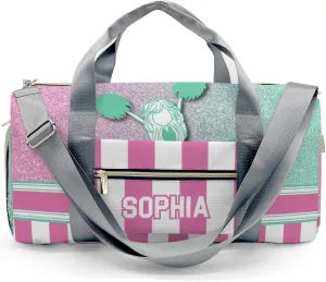 Personalized Cheerleader Girl Green Pink Pom Pom Customized Multi-functional Handbag Travel Bag, Unisex Portable Travel Bag, Sports and Fitness Duffel Bag, Short Trip Storage Bag