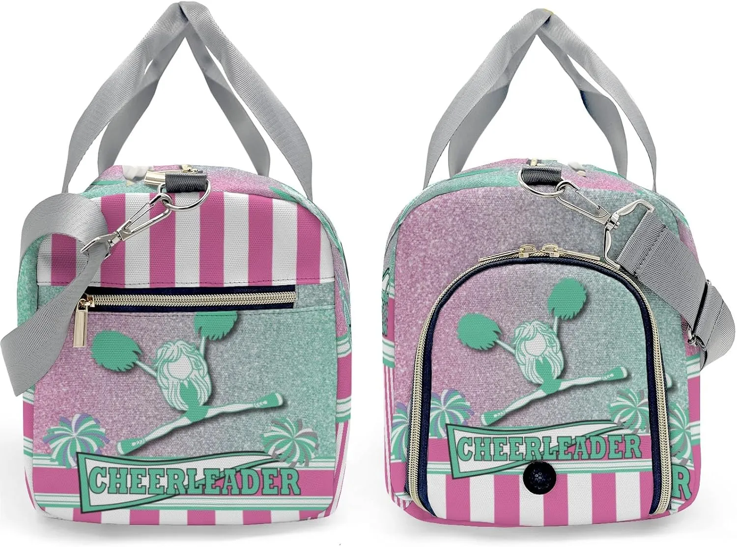 Personalized Cheerleader Girl Green Pink Pom Pom Customized Multi-functional Handbag Travel Bag, Unisex Portable Travel Bag, Sports and Fitness Duffel Bag, Short Trip Storage Bag