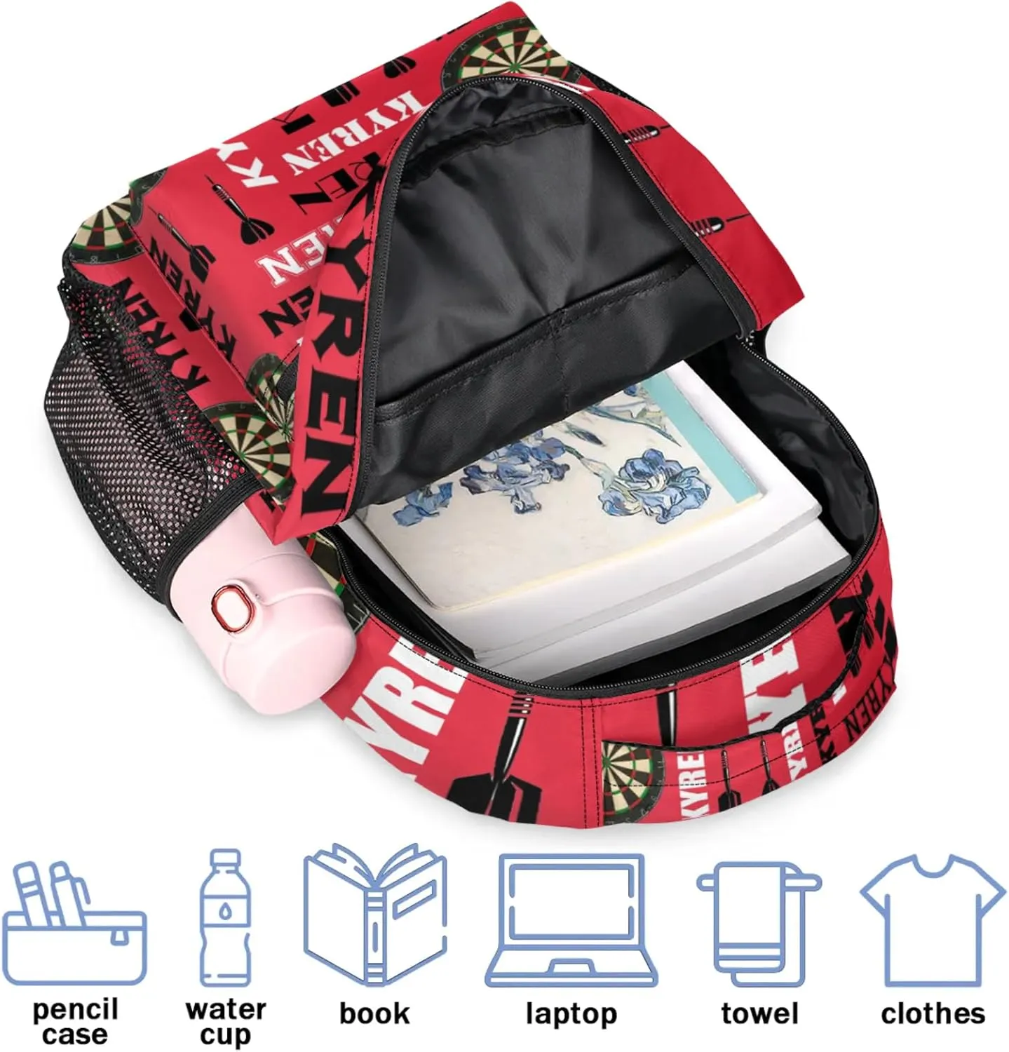 Personalized Darts Backpack with Name, Sports Bag Backpack for Men Women, Customized Laptop Backpacks Travel Camping Daypack, Red