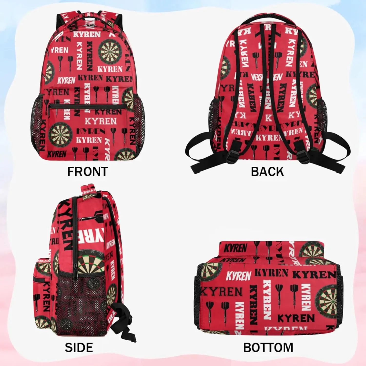 Personalized Darts Backpack with Name, Sports Bag Backpack for Men Women, Customized Laptop Backpacks Travel Camping Daypack, Red