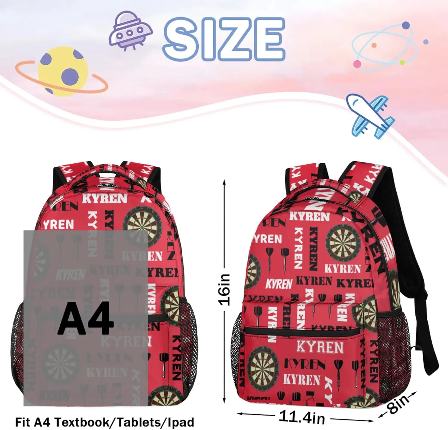 Personalized Darts Backpack with Name, Sports Bag Backpack for Men Women, Customized Laptop Backpacks Travel Camping Daypack, Red