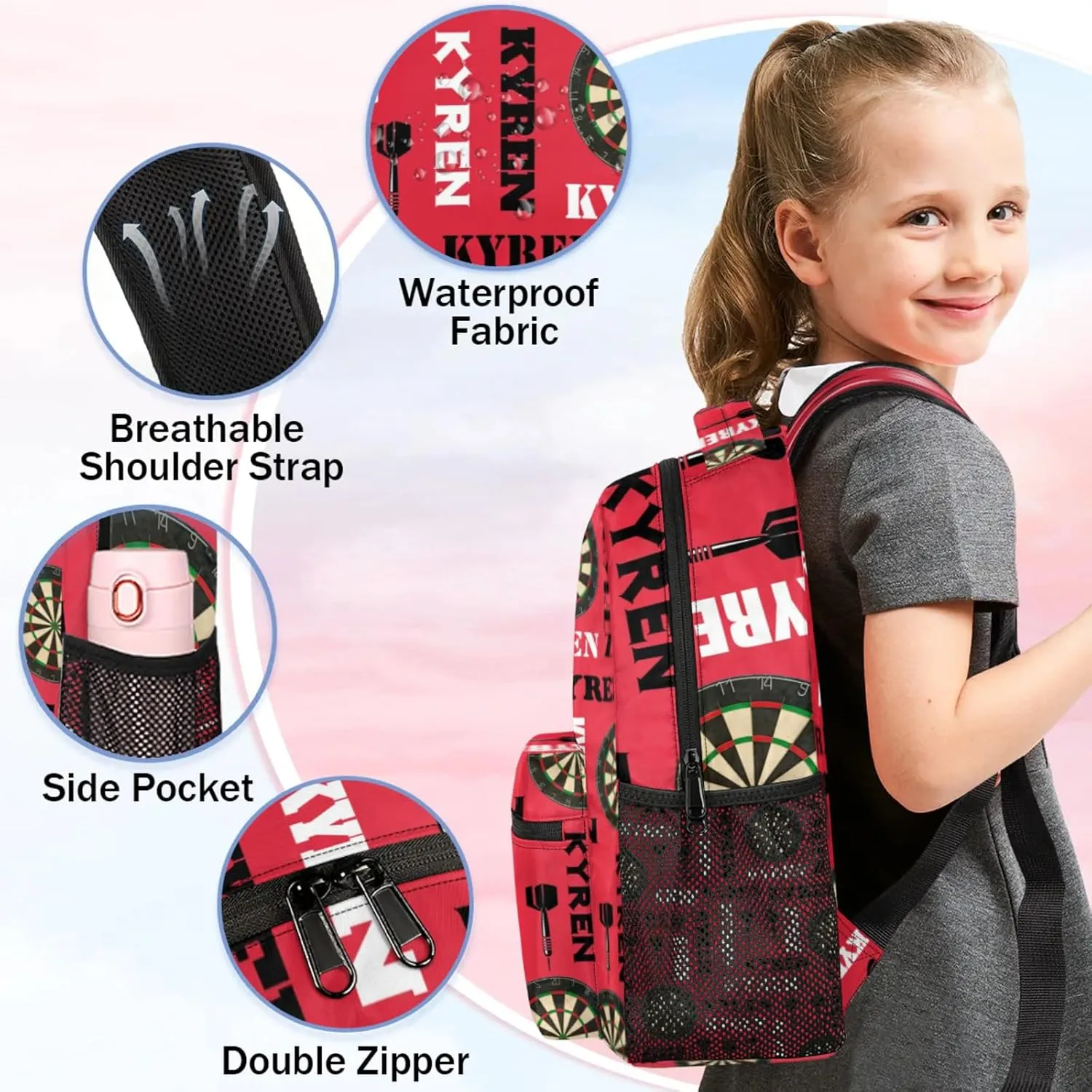Personalized Darts Backpack with Name, Sports Bag Backpack for Men Women, Customized Laptop Backpacks Travel Camping Daypack, Red