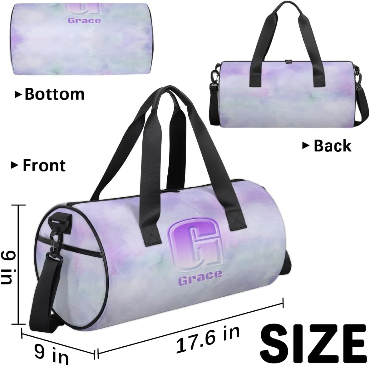 Personalized Duffel Bag for Dance Travel Gymnastics Sports, Dance Bag for Kids Boys Girls Men Women Gym Weekend Beach Sleepover Purple Watercolor