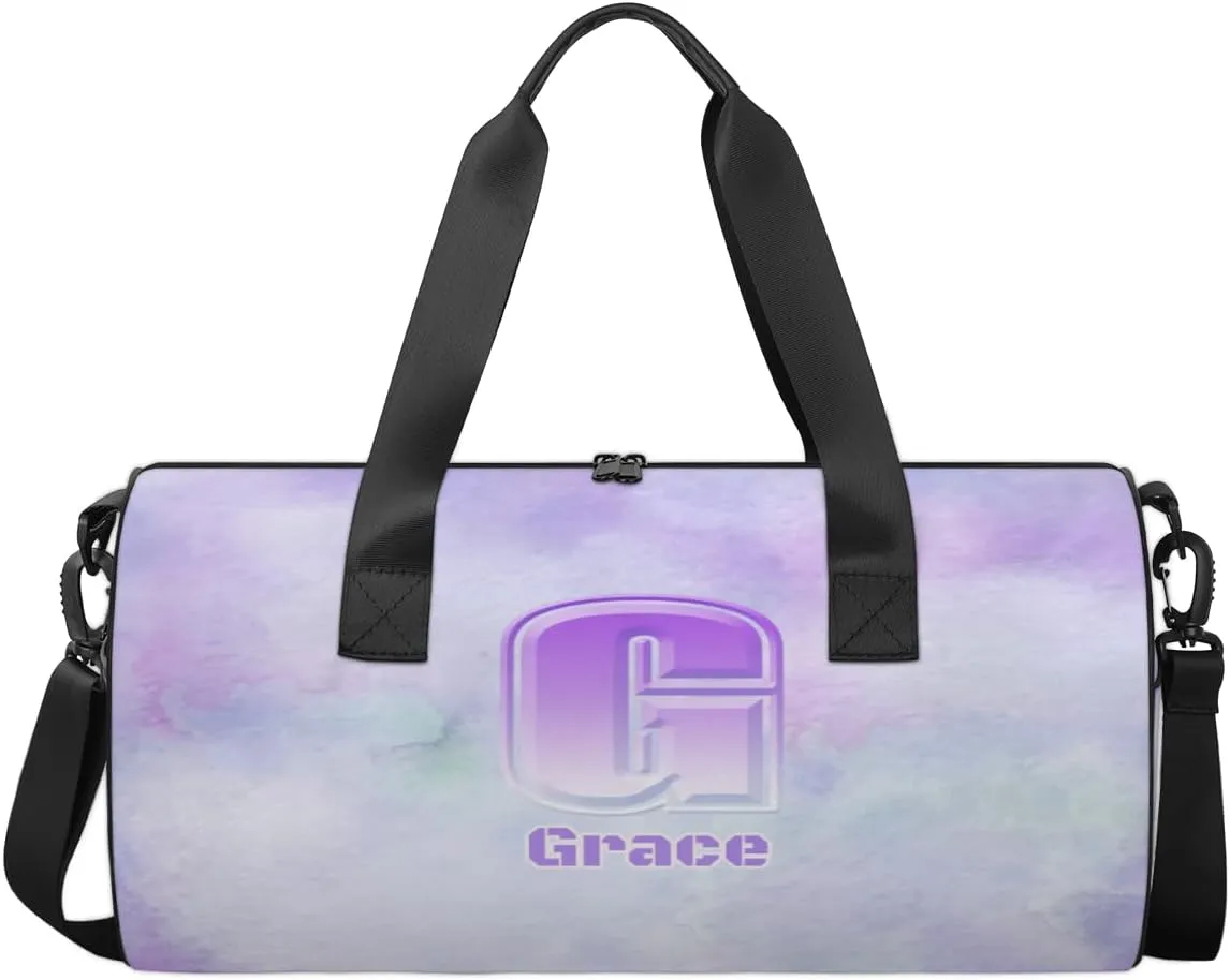 Personalized Duffel Bag for Dance Travel Gymnastics Sports, Dance Bag for Kids Boys Girls Men Women Gym Weekend Beach Sleepover Purple Watercolor