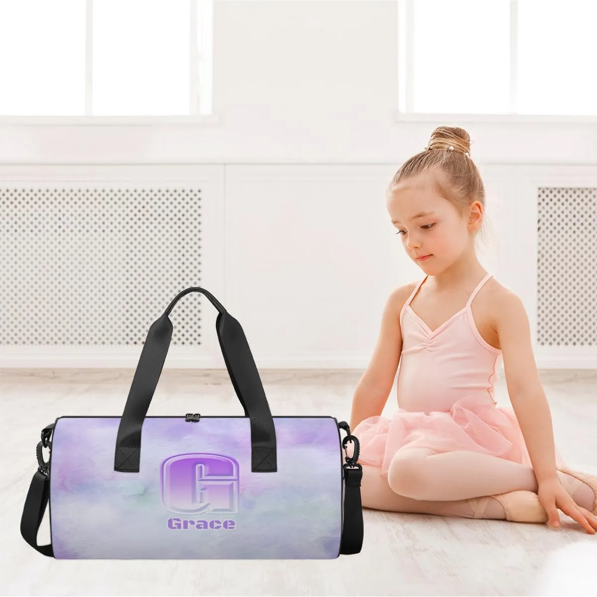 Personalized Duffel Bag for Dance Travel Gymnastics Sports, Dance Bag for Kids Boys Girls Men Women Gym Weekend Beach Sleepover Purple Watercolor
