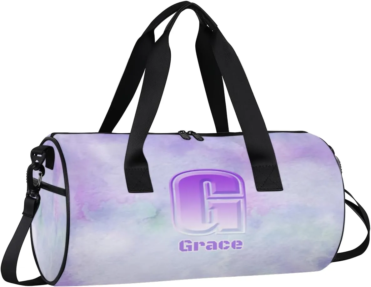Personalized Duffel Bag for Dance Travel Gymnastics Sports, Dance Bag for Kids Boys Girls Men Women Gym Weekend Beach Sleepover Purple Watercolor