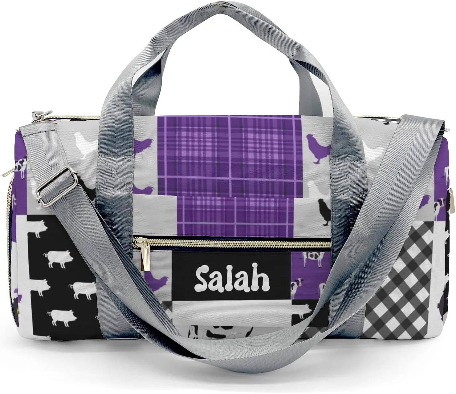 Personalized Farm Cow Rooster Car Purple Custom Multi-functional Travel Bag, Unisex Portable Duffel Bag, Short Distance Travel Assistant