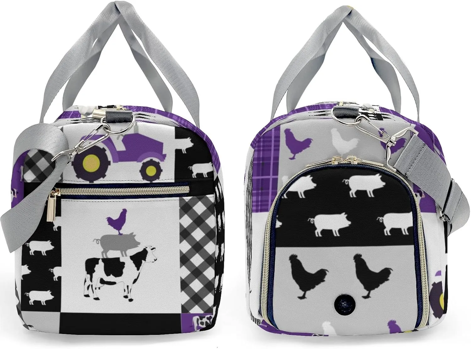 Personalized Farm Cow Rooster Car Purple Custom Multi-functional Travel Bag, Unisex Portable Duffel Bag, Short Distance Travel Assistant