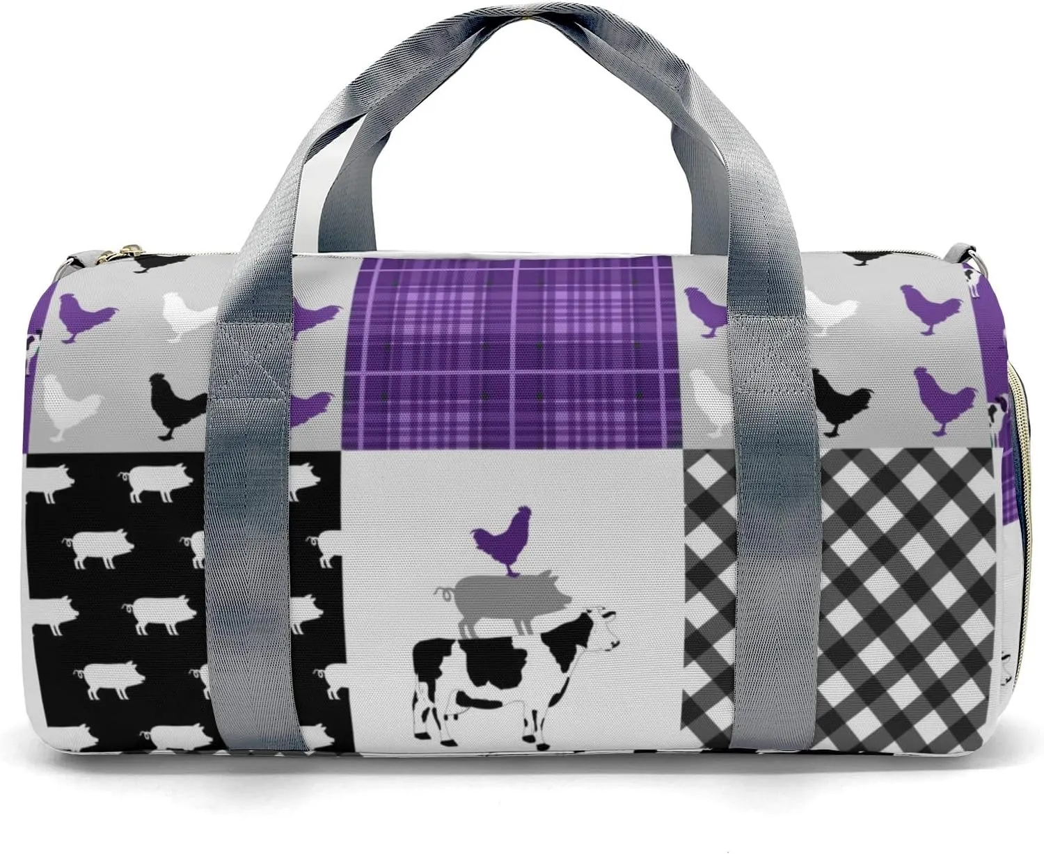 Personalized Farm Cow Rooster Car Purple Custom Multi-functional Travel Bag, Unisex Portable Duffel Bag, Short Distance Travel Assistant