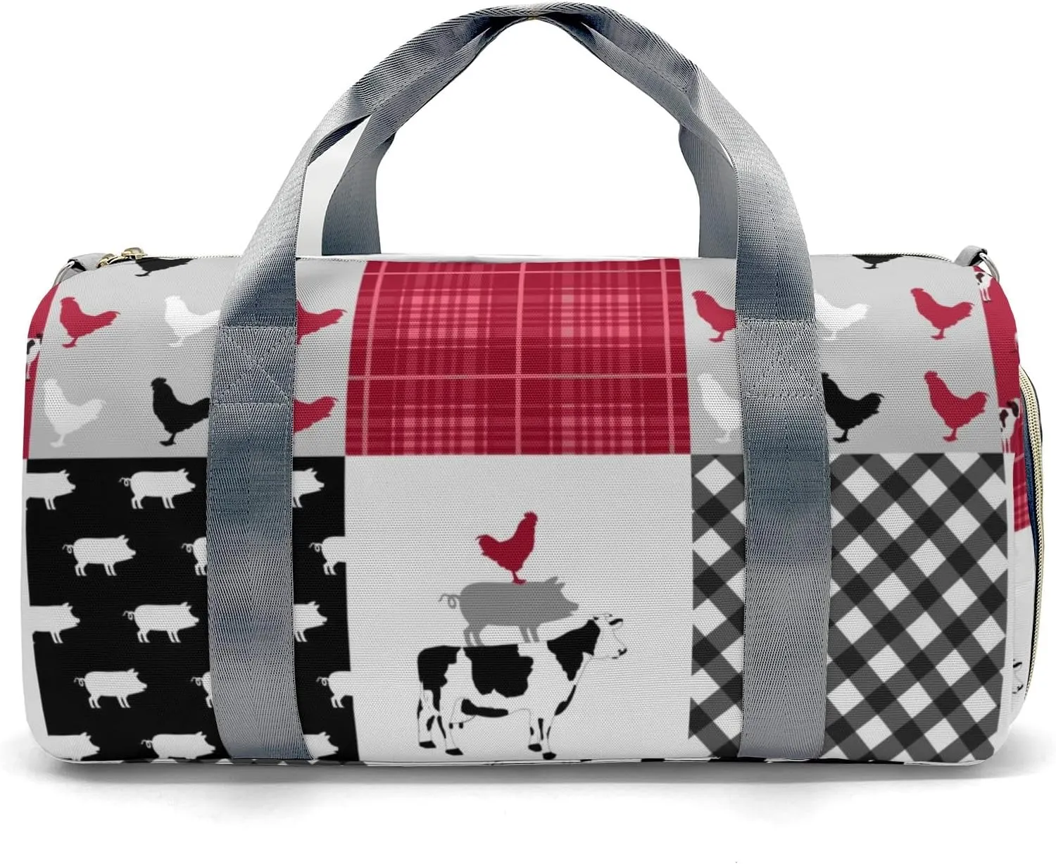 Personalized Farm Cow Rooster Car Red Custom Multi-functional Travel Bag, Unisex Portable Duffel Bag, Short Distance Travel Assistant