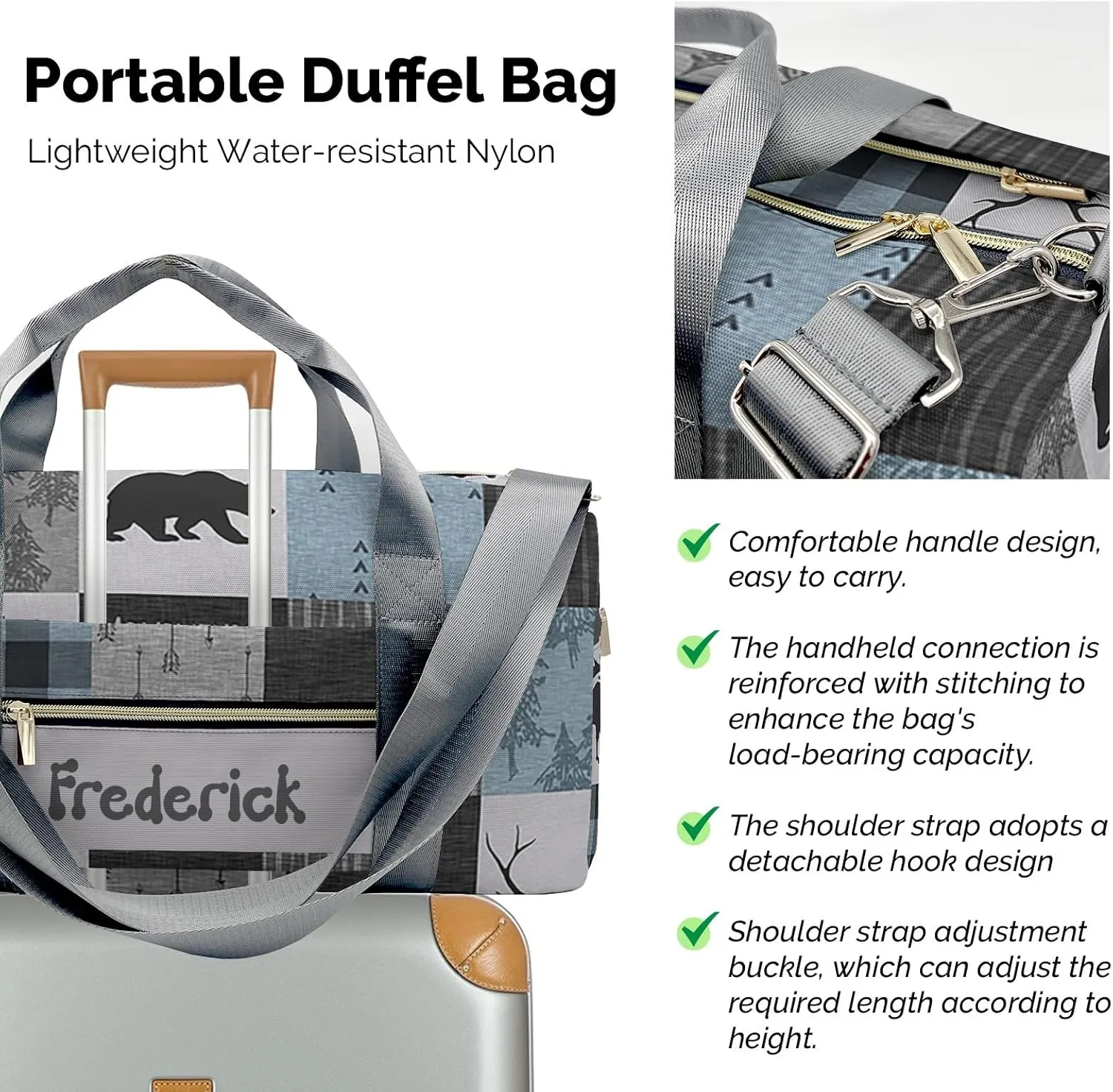 Personalized Forest Animals Bear Custom Multi-functional Travel Bag, Unisex Portable Duffel Bag, Short Distance Travel Assistant