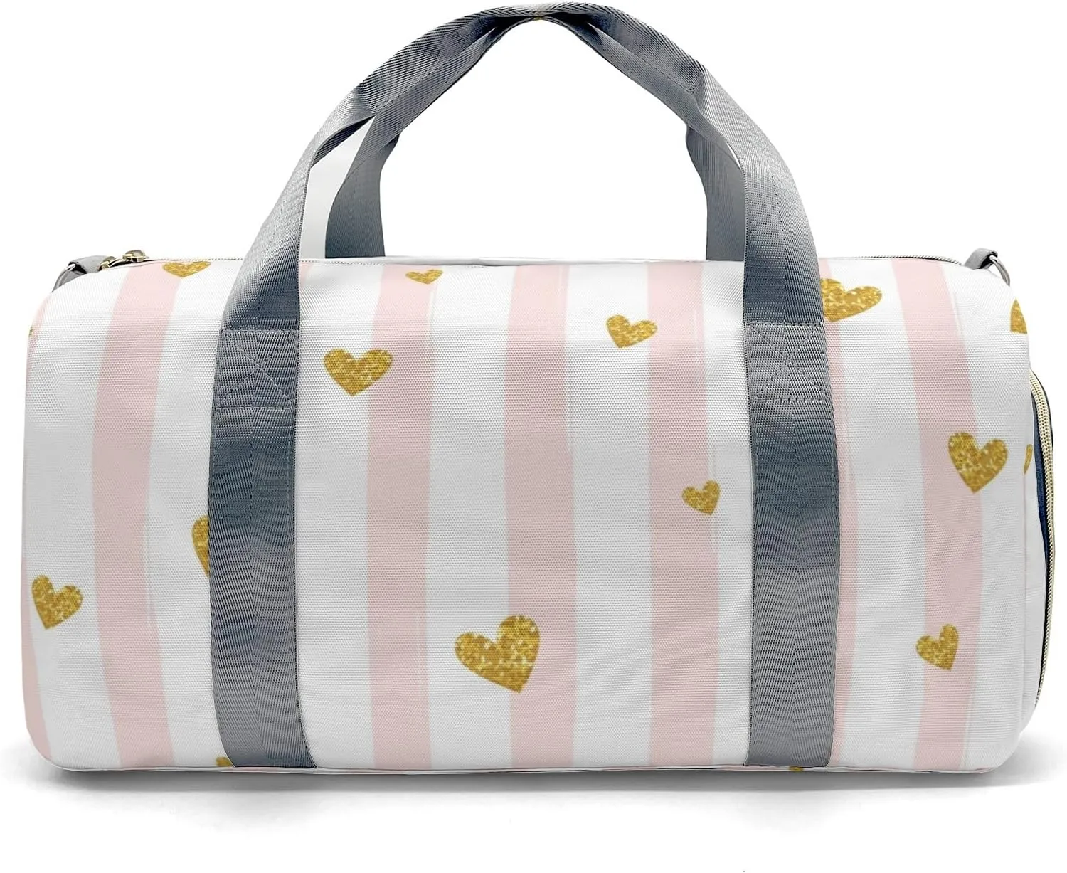 Personalized Gold Glittering Heart Confetti Custom Multi-functional Travel Bag, Unisex Portable Duffel Bag, Short Distance Travel Assistant