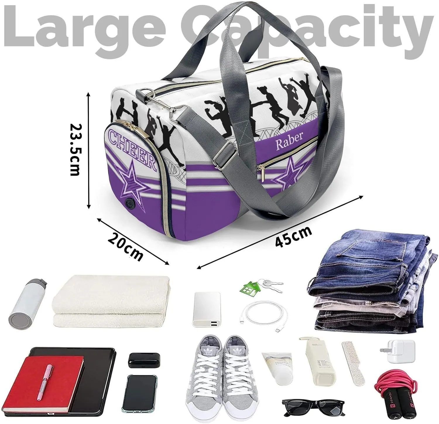 Personalized Jumping Trampoline Purple Athlete Customized Multi-functional Handbag Travel Bag, Unisex Portable Travel Bag, Sports and Fitness Duffel Bag, Short Trip Storage Bag