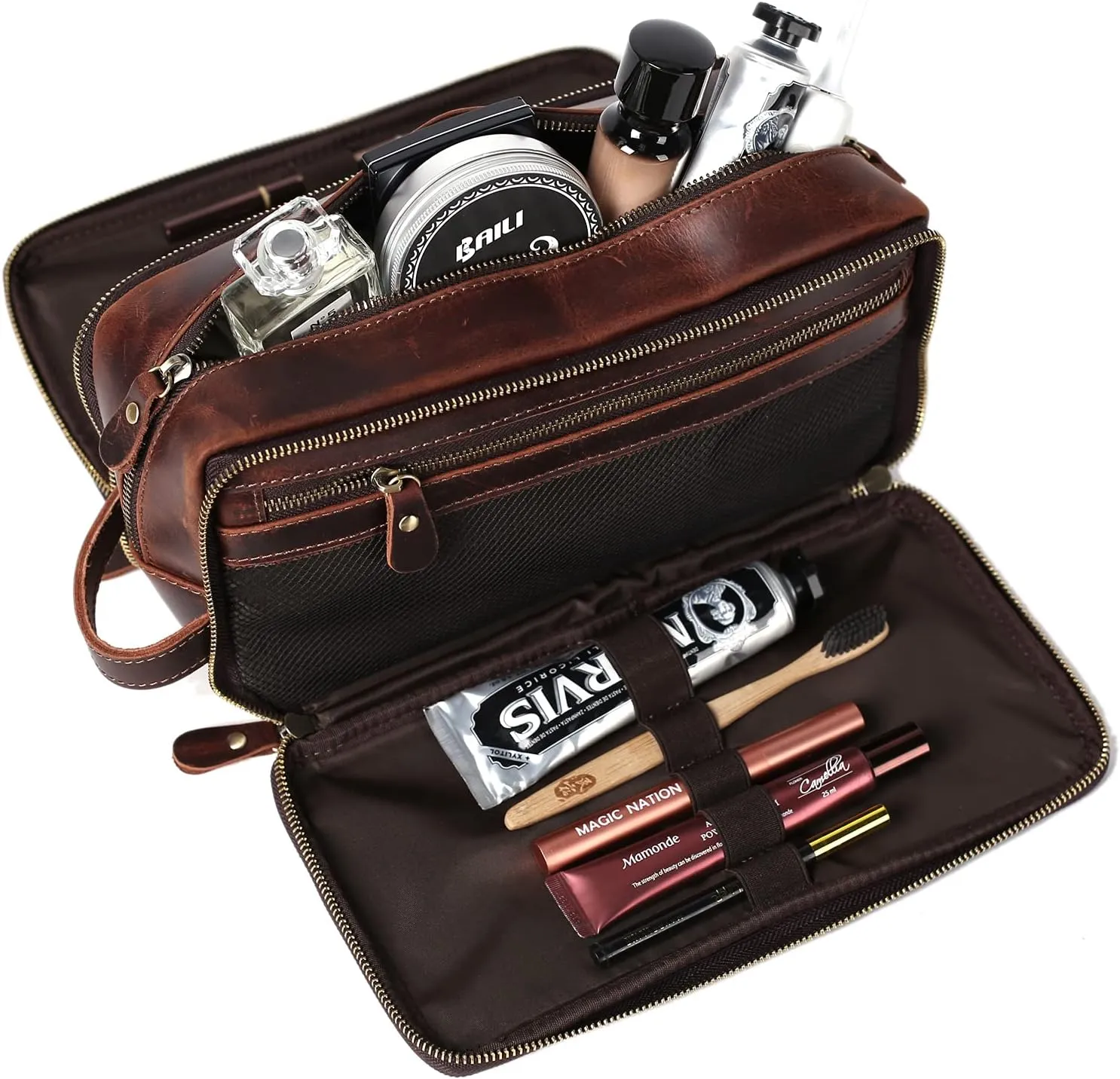 Personalized Leather Toiletry Bag for Men, 1/3/6pcs Wedding Gift Travel Shaving Dopp Kit - Cosmetic Bags Toiletries Bathroom Organizer - Groomsmen Gift(A1pc)