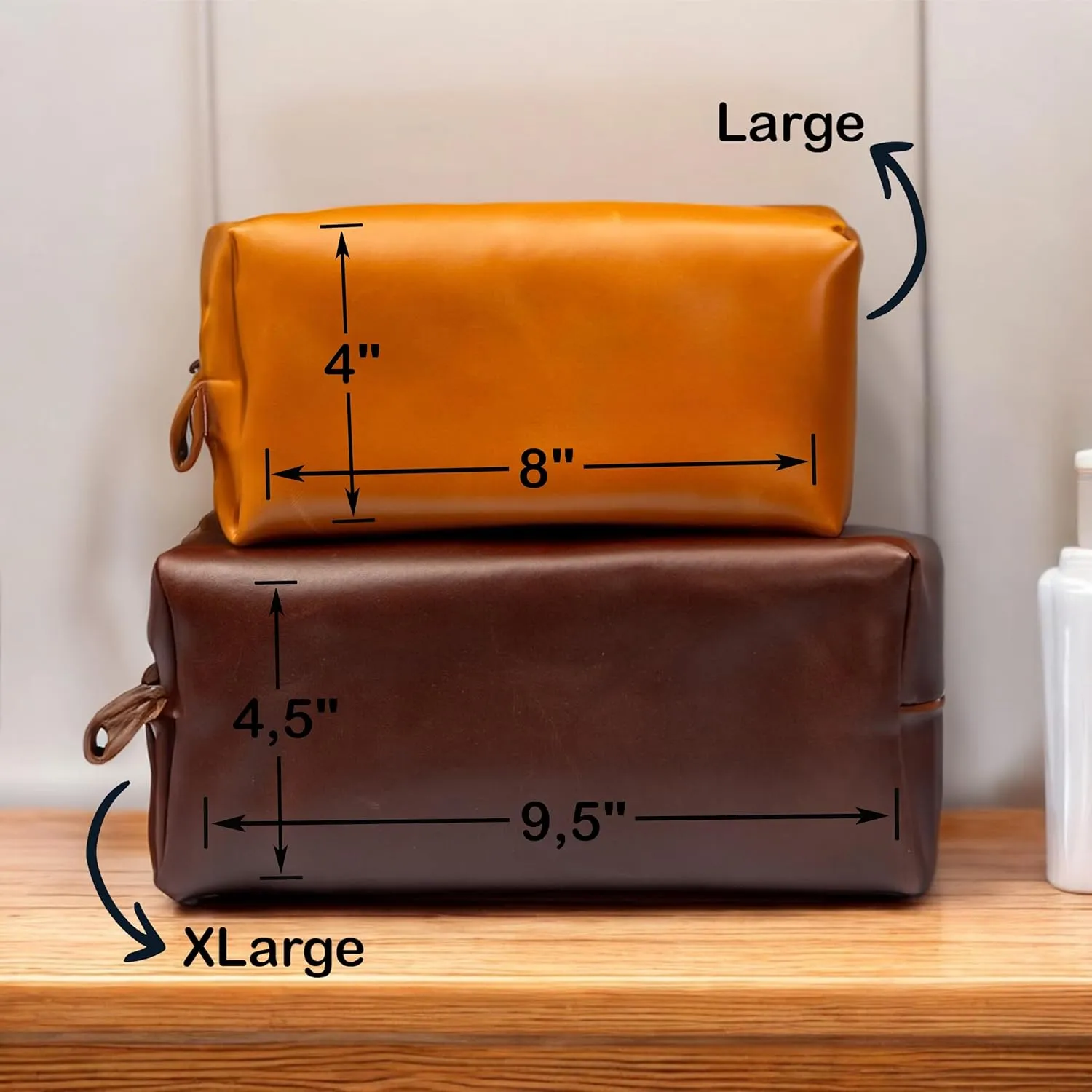 Personalized Leather Toiletry Bag for Men | Dopp Kit Gift with Monogram Option | Custom Engraved Leather Travel Accessory for Groomsmen Father Dad (Dark Brown, Large (8" * 4" * 4"))