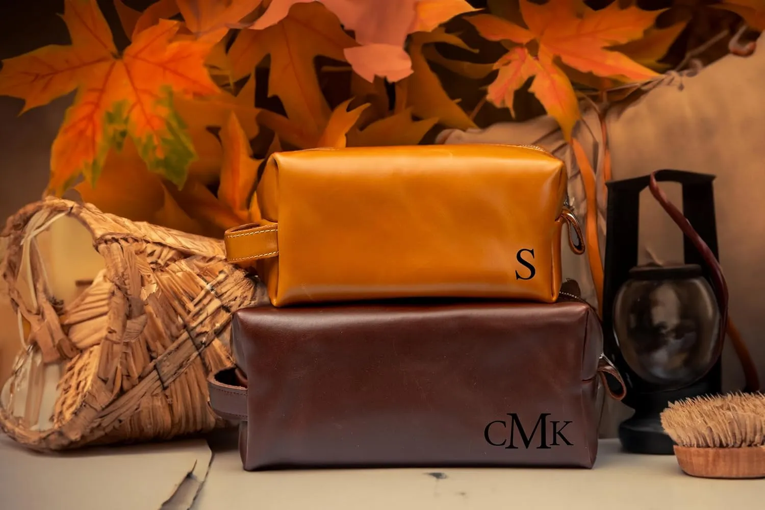 Personalized Leather Toiletry Bag for Men | Dopp Kit Gift with Monogram Option | Custom Engraved Leather Travel Accessory for Groomsmen Father Dad (Dark Brown, Large (8" * 4" * 4"))