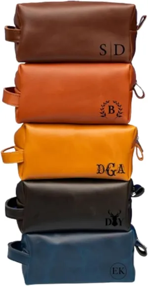 Personalized Leather Toiletry Bag for Men | Dopp Kit Gift with Monogram Option | Custom Engraved Leather Travel Accessory for Groomsmen Father Dad (Dark Brown, Large (8" * 4" * 4"))