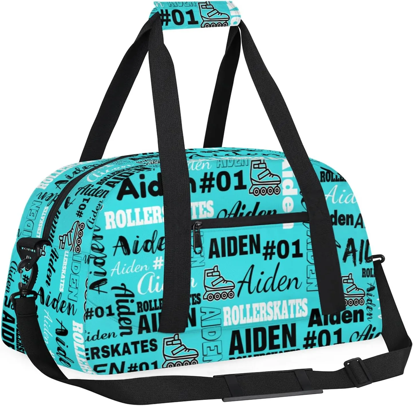 Personalized Name Roller Skates Duffle Bags Custom Number Sports Gym Bag Weekender Overnight Training Bag, Peacock Green