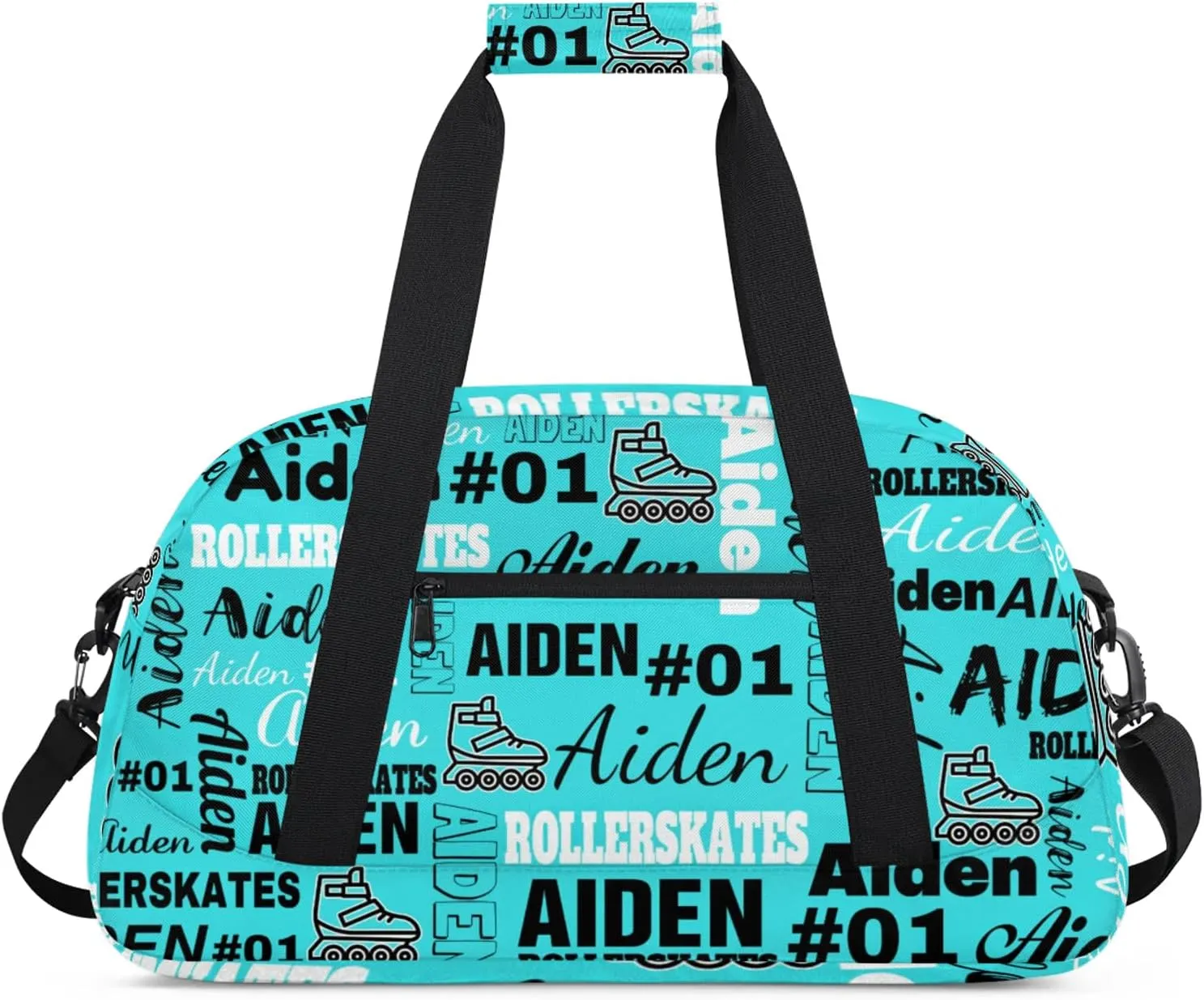 Personalized Name Roller Skates Duffle Bags Custom Number Sports Gym Bag Weekender Overnight Training Bag, Peacock Green