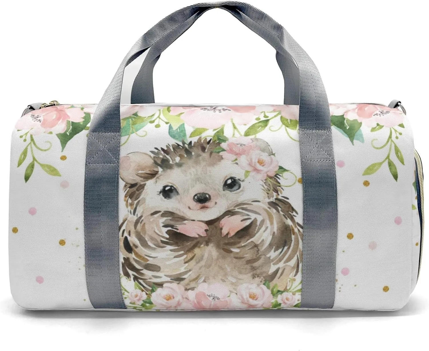 Personalized Pink Floral Hedgehog Girl Custom Multi-functional Travel Bag, Unisex Portable Duffel Bag, Short Distance Travel Assistant