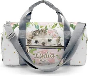 Personalized Pink Floral Hedgehog Girl Custom Multi-functional Travel Bag, Unisex Portable Duffel Bag, Short Distance Travel Assistant