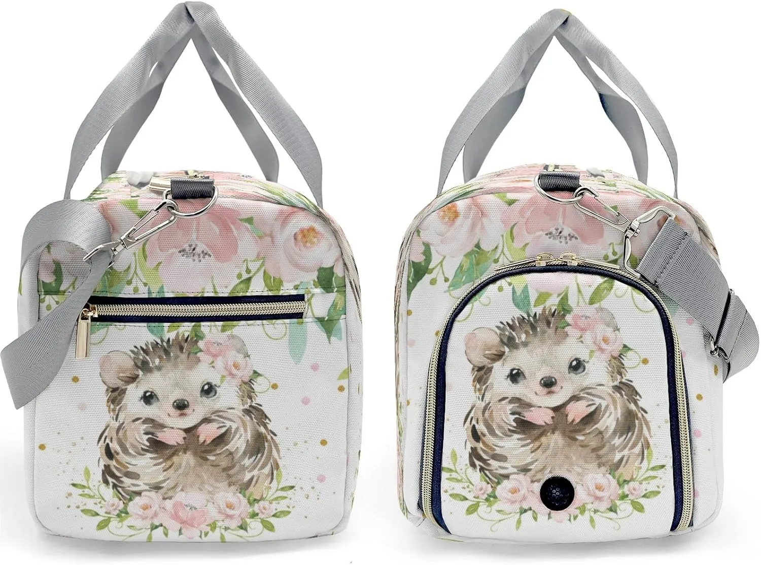 Personalized Pink Floral Hedgehog Girl Custom Multi-functional Travel Bag, Unisex Portable Duffel Bag, Short Distance Travel Assistant