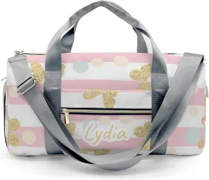 Personalized Pink Glod Glitter Butterfly Dots Custom Multi-functional Travel Bag, Unisex Portable Duffel Bag, Short Distance Travel Assistant.