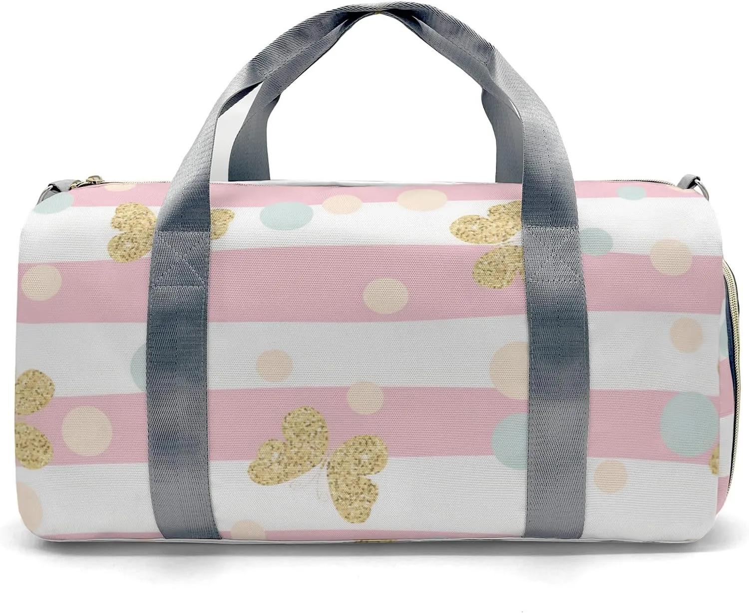 Personalized Pink Glod Glitter Butterfly Dots Custom Multi-functional Travel Bag, Unisex Portable Duffel Bag, Short Distance Travel Assistant.