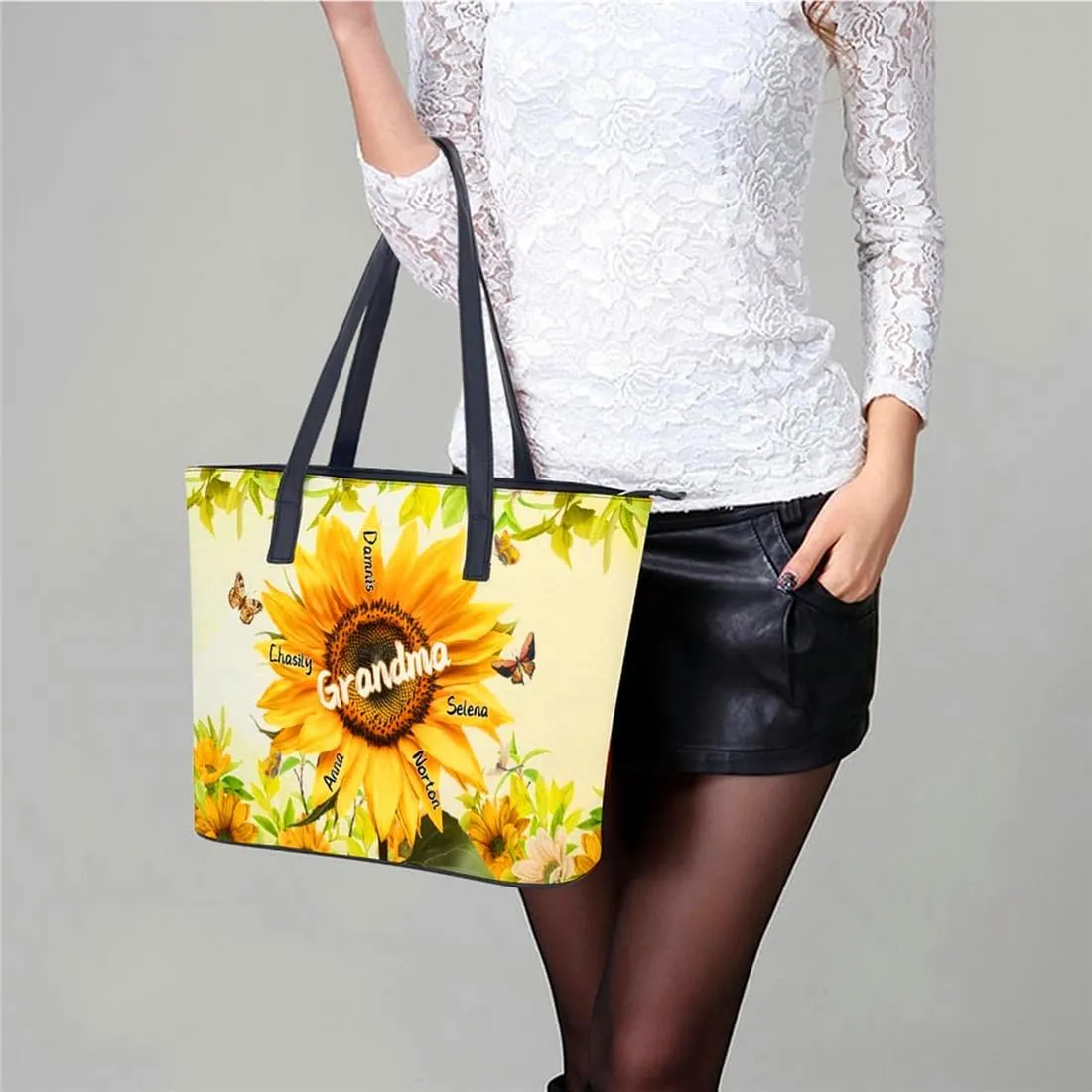 Personalized Shoulder Bag Custom Names Mothers Day Handbag Large Capacity Handbag Gift for Grandmother Mom Mother