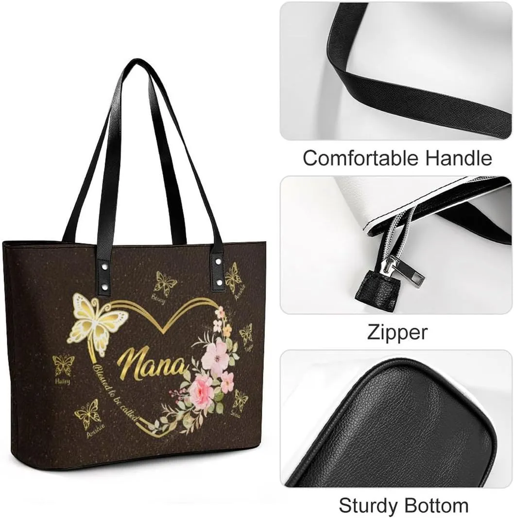 Personalized Shoulder Bag Custom Names Mothers Day Handbag Large Capacity Handbag Gift for Grandmother Mom Mother