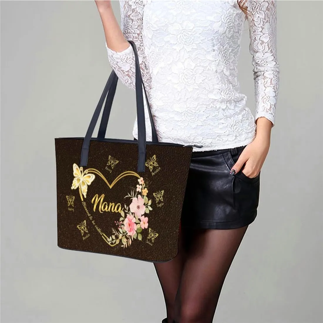 Personalized Shoulder Bag Custom Names Mothers Day Handbag Large Capacity Handbag Gift for Grandmother Mom Mother